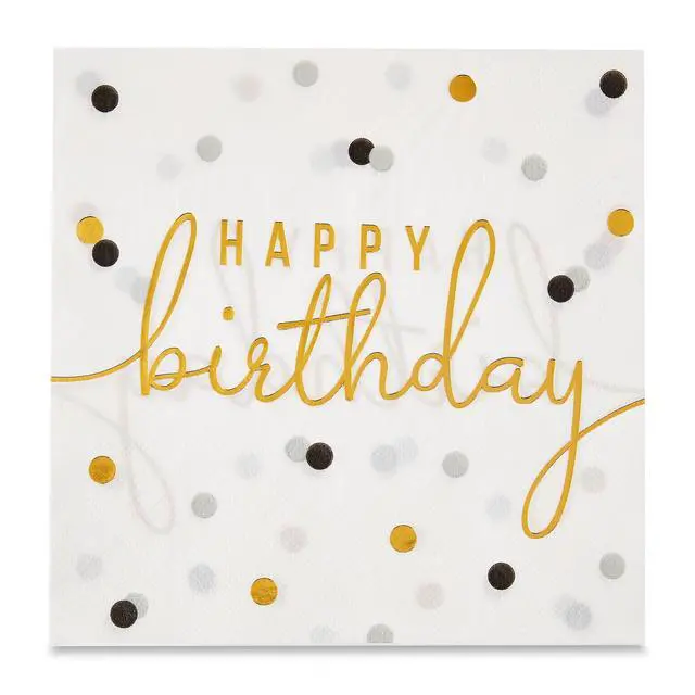 Alt view image 4 of 7 - Way to Celebrate 6.5" x 6.5" Disposable Birthday Gold and White Paper Napkins (16 Count)