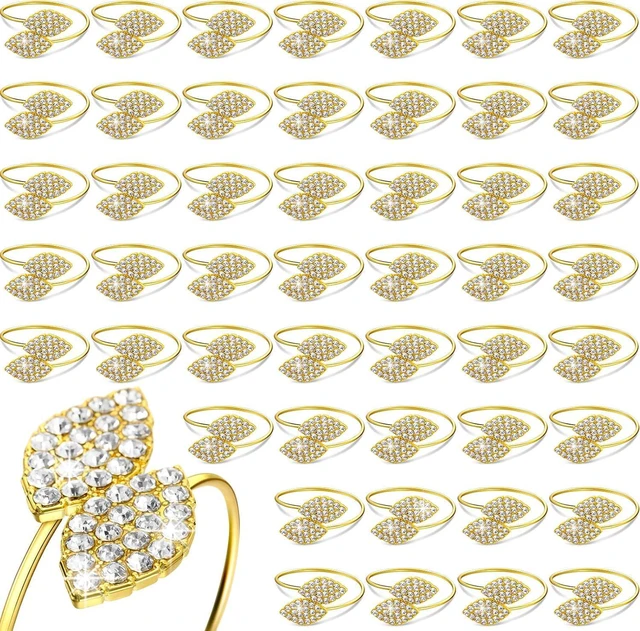 Main image of Gold Napkin Rings Gold Table Decoration, Leaves Napkin Rings,12 Piece | Elegant Bling Rhinestone Guest Towels Buckle for Fall Gather Party, Thanksgiving Wedding Dinner Banquet Table Decoration