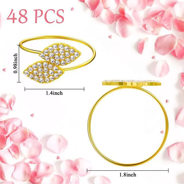 Alt view image 6 of 7 - Gold Napkin Rings Gold Table Decoration, Leaves Napkin Rings,12 Piece | Elegant Bling Rhinestone Guest Towels Buckle for Fall Gather Party, Thanksgiving Wedding Dinner Banquet Table Decoration