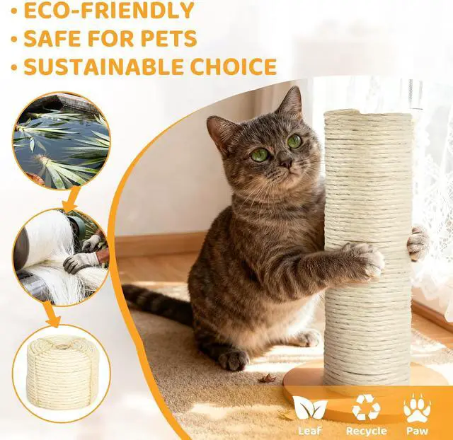 Alt view image 7 of 7 - White Sisal Rope for Cat Tree and Scratching Post 5mm 1/5 Inch, 100 Feet | Natural Sisal Fiber, Tight Twist Climbing Twine, Cat Tree Tower Repair, Scratching Post Replacement, Natural Scratching
