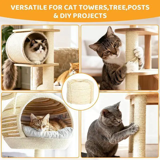 Alt view image 6 of 7 - White Sisal Rope for Cat Tree and Scratching Post 5mm 1/5 Inch, 100 Feet | Natural Sisal Fiber, Tight Twist Climbing Twine, Cat Tree Tower Repair, Scratching Post Replacement, Natural Scratching