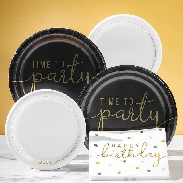 Alt view image 7 of 7 - Way to Celebrate 6.5" x 6.5" Disposable Birthday Gold and White Paper Napkins (16 Count)
