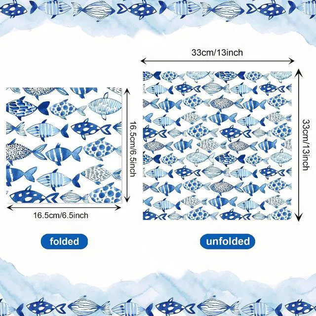 Alt view image 2 of 7 - 40Pcs Ocean Fish Paper Napkins Watercolor Sea Ocean Luncheon Napkins Nautical Fishes Disposable Party Napkin Blue Fish Decorative Dinner Paper Napkin for Fishing Beach Home Restaurant Kitchen Supplies