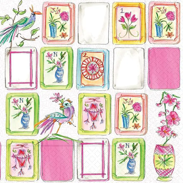 Main image of Cocktail Napkins Disposable 3-Ply Paper Party Napkin Pack, 5" x 5", Mahjong Allover, 20-Count