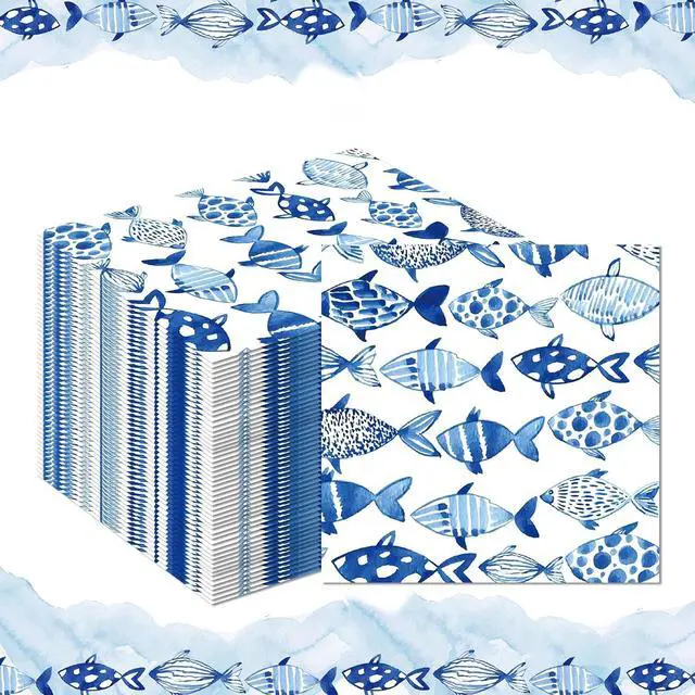 Alt view image 3 of 7 - 40Pcs Ocean Fish Paper Napkins Watercolor Sea Ocean Luncheon Napkins Nautical Fishes Disposable Party Napkin Blue Fish Decorative Dinner Paper Napkin for Fishing Beach Home Restaurant Kitchen Supplies