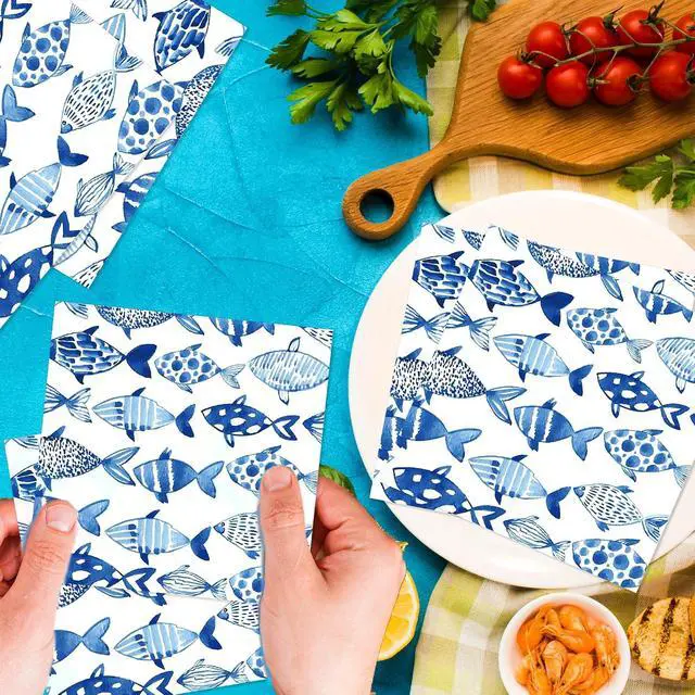 Alt view image 7 of 7 - 40Pcs Ocean Fish Paper Napkins Watercolor Sea Ocean Luncheon Napkins Nautical Fishes Disposable Party Napkin Blue Fish Decorative Dinner Paper Napkin for Fishing Beach Home Restaurant Kitchen Supplies