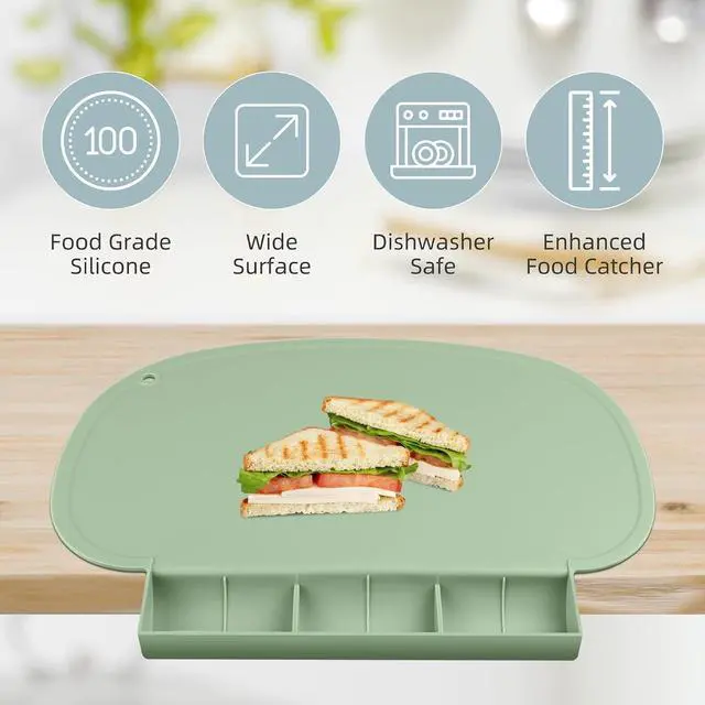 Alt view image 2 of 7 - Silicone Placemat, Tablemats with Food Catching Pocket, Non-Slip Silicone Placemat for Restaurants Home Travel (Sage)