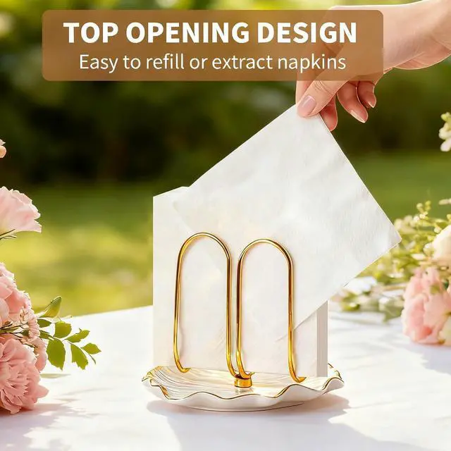 Alt view image 4 of 7 - Modern Standing Napkin Holder for Table Ceramic Gold Napkin Holders for Christmas Paper Napkins Xmas Cocktail Tissue Dispenser,Servilleteros para Mesas for kitchen, dining, counter tops, outdoors