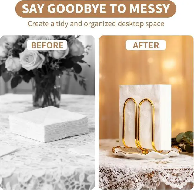 Alt view image 6 of 7 - Modern Standing Napkin Holder for Table Ceramic Gold Napkin Holders for Christmas Paper Napkins Xmas Cocktail Tissue Dispenser,Servilleteros para Mesas for kitchen, dining, counter tops, outdoors