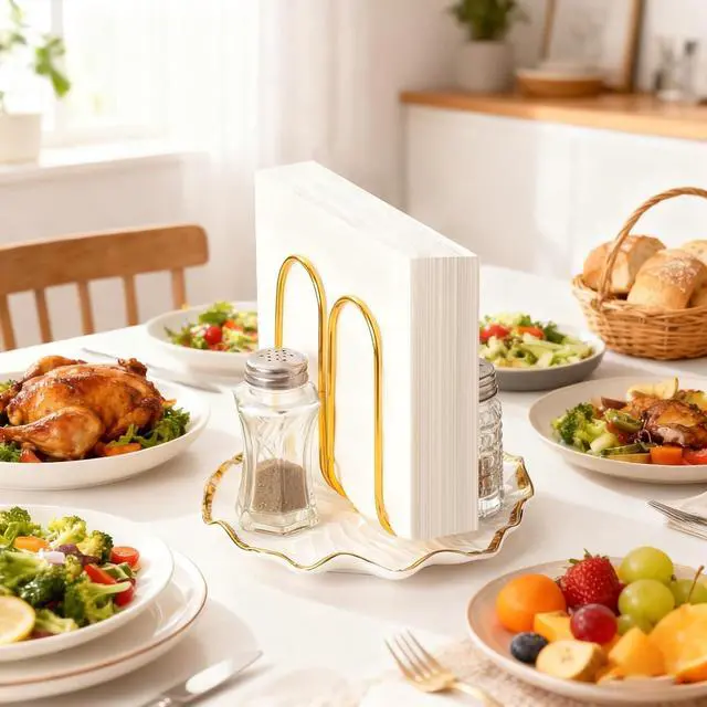 Alt view image 7 of 7 - Modern Standing Napkin Holder for Table Ceramic Gold Napkin Holders for Christmas Paper Napkins Xmas Cocktail Tissue Dispenser,Servilleteros para Mesas for kitchen, dining, counter tops, outdoors