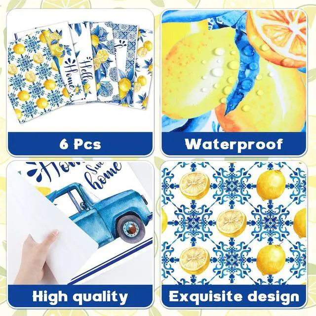 Alt view image 3 of 7 - Blue and Yellow Lemons Placemats Set of 6 17×12 Inch Summer Lemon