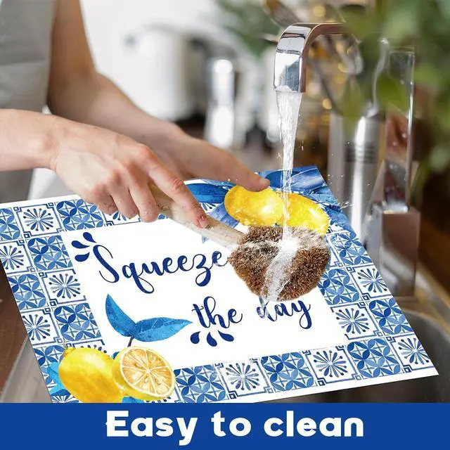 Alt view image 4 of 7 - Blue and Yellow Lemons Placemats Set of 6 17×12 Inch Summer Lemon