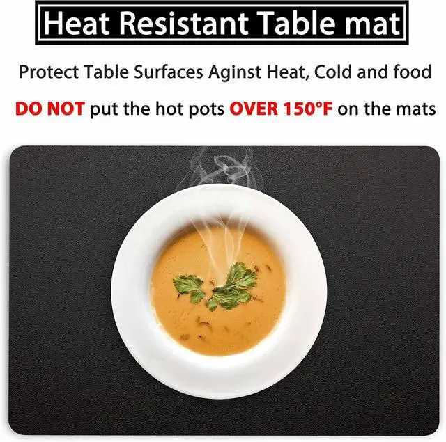Alt view image 3 of 7 - Wipeable Placemats Leather Table Mats Waterproof Heat-Resistant Easy to Clean for Dining Table Set Kitchen Table (2, Black)