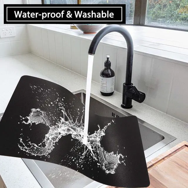 Alt view image 5 of 7 - Wipeable Placemats Leather Table Mats Waterproof Heat-Resistant Easy to Clean for Dining Table Set Kitchen Table (2, Black)