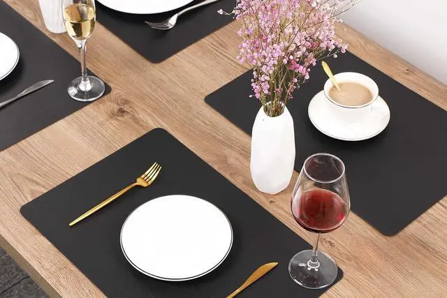 Alt view image 6 of 7 - Wipeable Placemats Leather Table Mats Waterproof Heat-Resistant Easy to Clean for Dining Table Set Kitchen Table (2, Black)