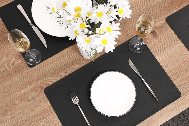 Alt view image 7 of 7 - Wipeable Placemats Leather Table Mats Waterproof Heat-Resistant Easy to Clean for Dining Table Set Kitchen Table (2, Black)