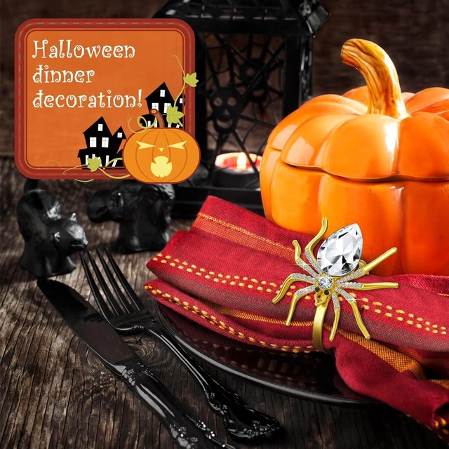 Alt view image 3 of 7 - 6 Pcs Spider Napkin Rings Halloween Metal Spooky Rhinestone Napkin Holder Buckle Serviette Halloween Table Decoration Party Supplies