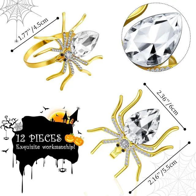 Alt view image 6 of 7 - 6 Pcs Spider Napkin Rings Halloween Metal Spooky Rhinestone Napkin Holder Buckle Serviette Halloween Table Decoration Party Supplies