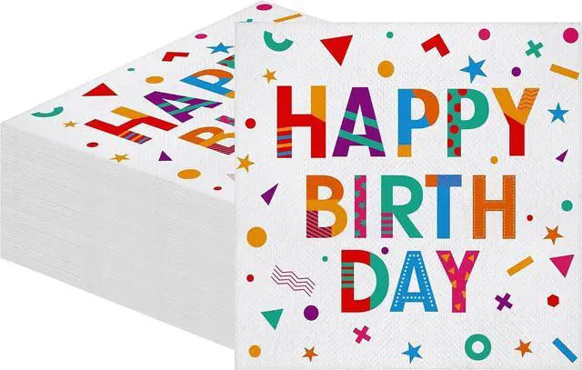 Main image of 100 Pieces Colored Happy Birthday Paper Napkins Disposable Party Napkins 13" x 13" Unfolded Tableware Napkin for Happy Birthday Party Supplies Table Decoration