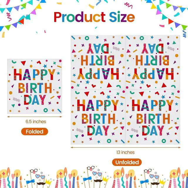 Alt view image 2 of 7 - 100 Pieces Colored Happy Birthday Paper Napkins Disposable Party Napkins 13" x 13" Unfolded Tableware Napkin for Happy Birthday Party Supplies Table Decoration