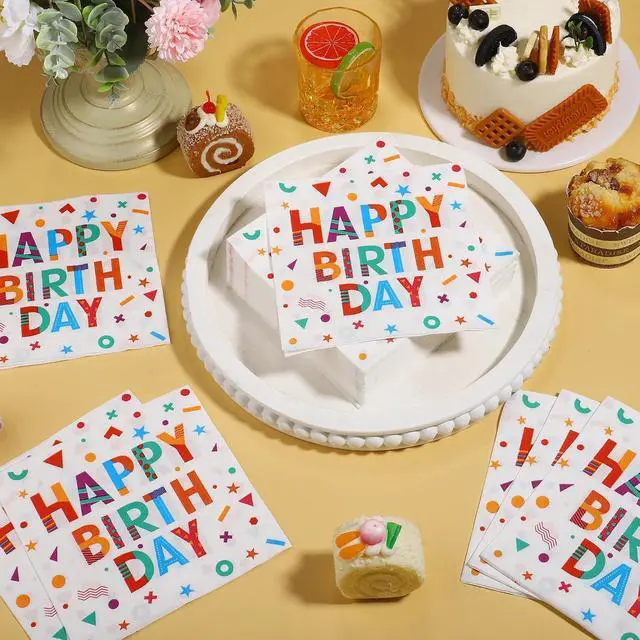 Alt view image 4 of 7 - 100 Pieces Colored Happy Birthday Paper Napkins Disposable Party Napkins 13" x 13" Unfolded Tableware Napkin for Happy Birthday Party Supplies Table Decoration