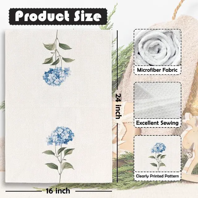 Alt view image 6 of 6 - Blue Hydrangea Campanula Floral Kitchen Towels - Floral Dish Towels, Minimalist Flower Botanical Decorative Absorbent Dishcloths Hand Towel for Kitchen Bathroom Decor 16x24 Inches Set of 2