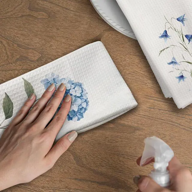 Alt view image 5 of 6 - Blue Hydrangea Campanula Floral Kitchen Towels - Floral Dish Towels, Minimalist Flower Botanical Decorative Absorbent Dishcloths Hand Towel for Kitchen Bathroom Decor 16x24 Inches Set of 2