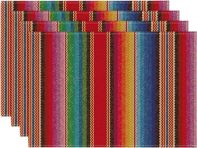 Main image of Colorful Stripes Dia De Los Muertos Fiesta Mexico Placemats Set of 4, 12x18 Inch Spring Table Mats for Party Kitchen Dining Decoration