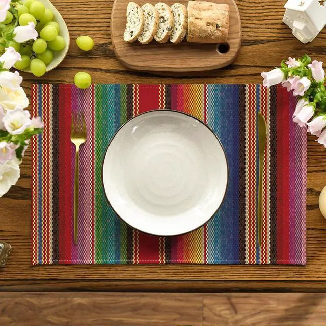 Alt view image 2 of 7 - Colorful Stripes Dia De Los Muertos Fiesta Mexico Placemats Set of 4, 12x18 Inch Spring Table Mats for Party Kitchen Dining Decoration