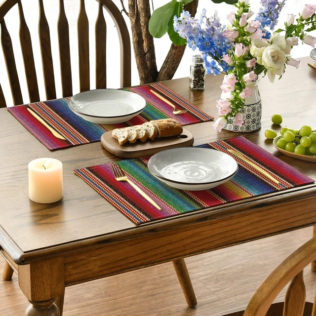 Alt view image 3 of 7 - Colorful Stripes Dia De Los Muertos Fiesta Mexico Placemats Set of 4, 12x18 Inch Spring Table Mats for Party Kitchen Dining Decoration