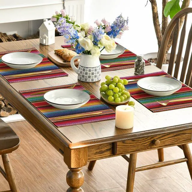 Alt view image 4 of 7 - Colorful Stripes Dia De Los Muertos Fiesta Mexico Placemats Set of 4, 12x18 Inch Spring Table Mats for Party Kitchen Dining Decoration