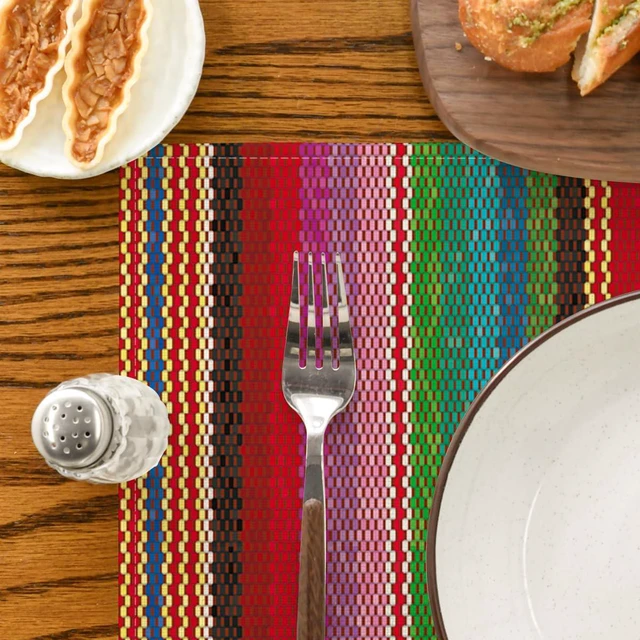 Alt view image 7 of 7 - Colorful Stripes Dia De Los Muertos Fiesta Mexico Placemats Set of 4, 12x18 Inch Spring Table Mats for Party Kitchen Dining Decoration