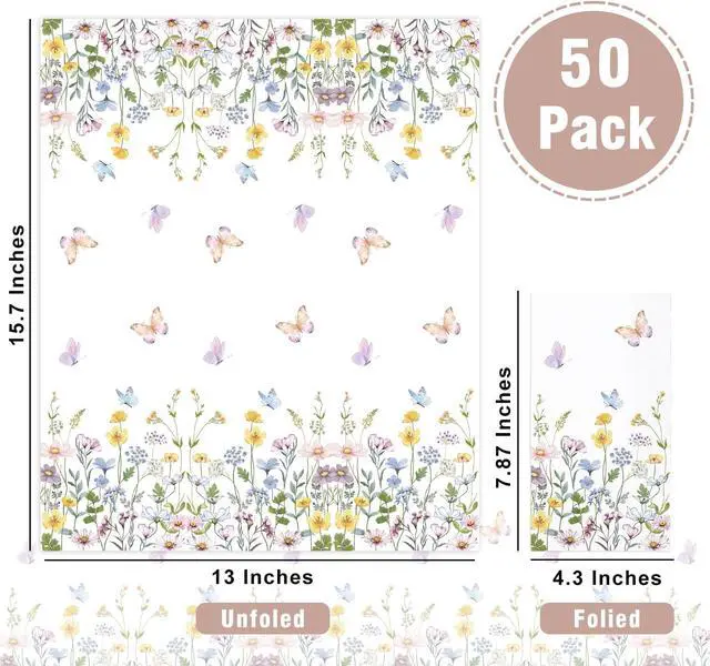 Alt view image 2 of 7 - 50 Pack Spring Floral Napkins - Watercolor Wild Flower Disposable Hand Towels for Bathroom - Napkins Disposable Decorative for Toilet Room Wedding Baby Shower Birthday Bridal Party Decor