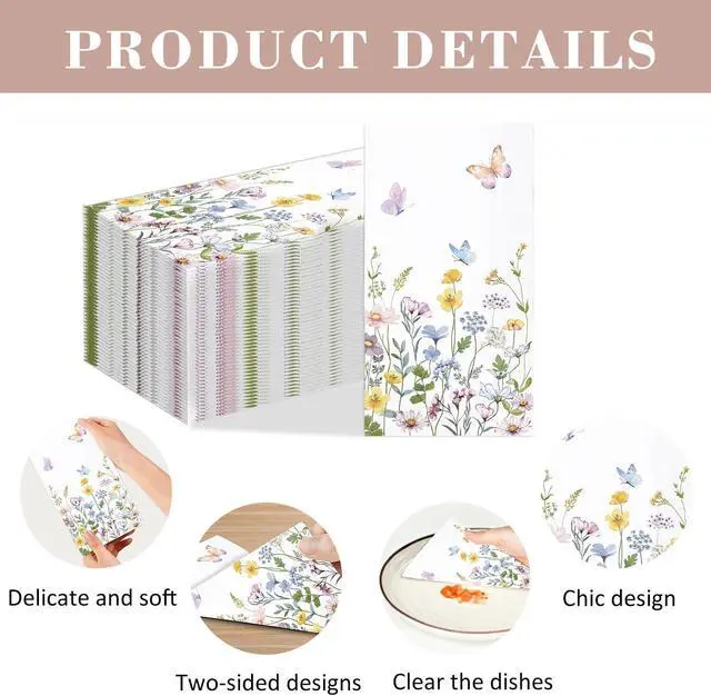 Alt view image 5 of 7 - 50 Pack Spring Floral Napkins - Watercolor Wild Flower Disposable Hand Towels for Bathroom - Napkins Disposable Decorative for Toilet Room Wedding Baby Shower Birthday Bridal Party Decor