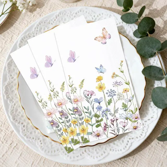 Alt view image 3 of 7 - 50 Pack Spring Floral Napkins - Watercolor Wild Flower Disposable Hand Towels for Bathroom - Napkins Disposable Decorative for Toilet Room Wedding Baby Shower Birthday Bridal Party Decor