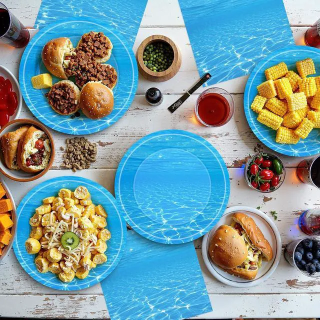 Alt view image 2 of 7 - 40 Pcs Ocean Plates and Napkins Sets - Under The Sea Party Supplies Tableware, Blue Disposable Paper Plates and Napkins Kit for Summer Ocean Themed Party Decorations Birthday Table Decor, Serves 20