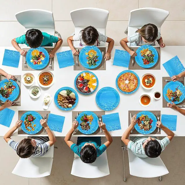 Alt view image 5 of 7 - 40 Pcs Ocean Plates and Napkins Sets - Under The Sea Party Supplies Tableware, Blue Disposable Paper Plates and Napkins Kit for Summer Ocean Themed Party Decorations Birthday Table Decor, Serves 20
