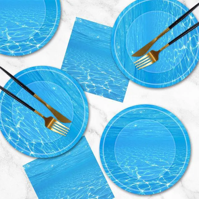 Alt view image 7 of 7 - 40 Pcs Ocean Plates and Napkins Sets - Under The Sea Party Supplies Tableware, Blue Disposable Paper Plates and Napkins Kit for Summer Ocean Themed Party Decorations Birthday Table Decor, Serves 20