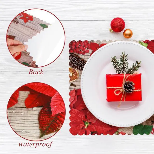 Alt view image 4 of 7 - 50 Pack Poinsettia Red Disposable Placemat Watercolor Paper Place Mats Xmas Winter Decor Table Cook Mats for Dinner Table Party Supplies 16.5 x 10 Inch