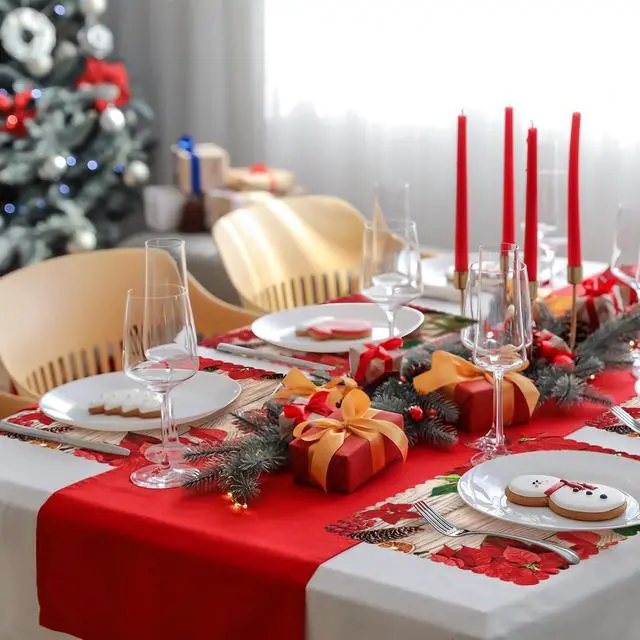Alt view image 5 of 7 - 50 Pack Poinsettia Red Disposable Placemat Watercolor Paper Place Mats Xmas Winter Decor Table Cook Mats for Dinner Table Party Supplies 16.5 x 10 Inch