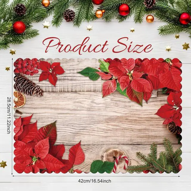 Alt view image 3 of 7 - 50 Pack Poinsettia Red Disposable Placemat Watercolor Paper Place Mats Xmas Winter Decor Table Cook Mats for Dinner Table Party Supplies 16.5 x 10 Inch