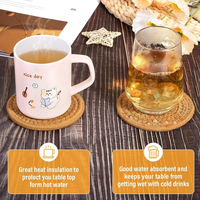 Alt view image 6 of 7 - 8 Pcs Drink Coasters with Holder, Absorbent Coasters for Drinks, Minimalist Cotton Woven Coaster Set for Home Decor Tabletop Protection Suitable for Kinds of Cups, 4.3 Inches.