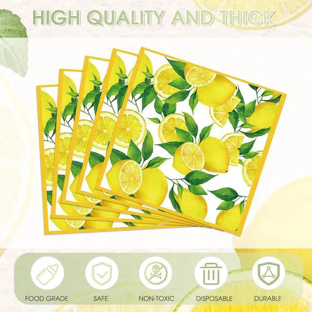 Alt view image 4 of 6 - 40pcs Lemon Paper Napkins, 2 Ply Yellow Citrus Fruit Theme Disposable Napkins Decorative for Kitchen Bathroom Lemon Decor Themed Party Supplies 6.5x6.5 Inch