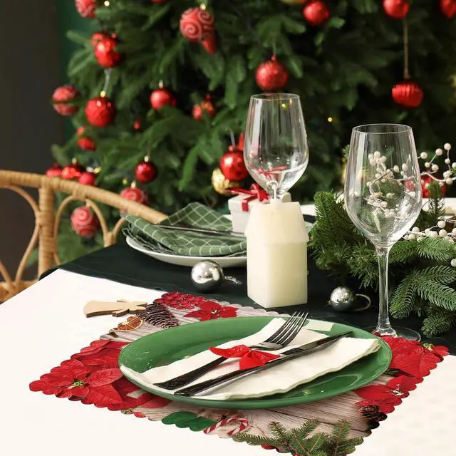 Alt view image 7 of 7 - 50 Pack Poinsettia Red Disposable Placemat Watercolor Paper Place Mats Xmas Winter Decor Table Cook Mats for Dinner Table Party Supplies 16.5 x 10 Inch