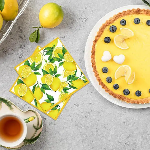 Alt view image 6 of 6 - 40pcs Lemon Paper Napkins, 2 Ply Yellow Citrus Fruit Theme Disposable Napkins Decorative for Kitchen Bathroom Lemon Decor Themed Party Supplies 6.5x6.5 Inch