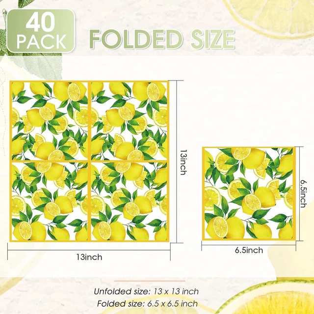 Alt view image 3 of 6 - 40pcs Lemon Paper Napkins, 2 Ply Yellow Citrus Fruit Theme Disposable Napkins Decorative for Kitchen Bathroom Lemon Decor Themed Party Supplies 6.5x6.5 Inch