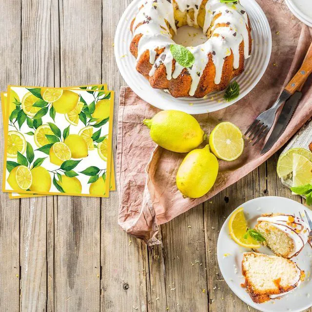 Alt view image 5 of 6 - 40pcs Lemon Paper Napkins, 2 Ply Yellow Citrus Fruit Theme Disposable Napkins Decorative for Kitchen Bathroom Lemon Decor Themed Party Supplies 6.5x6.5 Inch