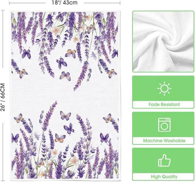 Alt view image 6 of 6 - Butterfly Lavender Spring Kitchen Towels Dish Towels, 18x26 Inch Farmhouse Summer Decoration Cleaning Set of 2