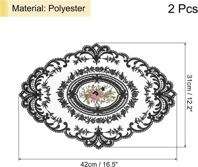 Alt view image 2 of 7 - Retro Lace Placemat 12x16 Oval Embroidered Table Place 2Pack Black