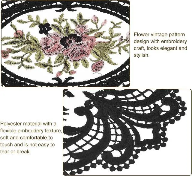 Alt view image 3 of 7 - Retro Lace Placemat 12x16 Oval Embroidered Table Place 2Pack Black